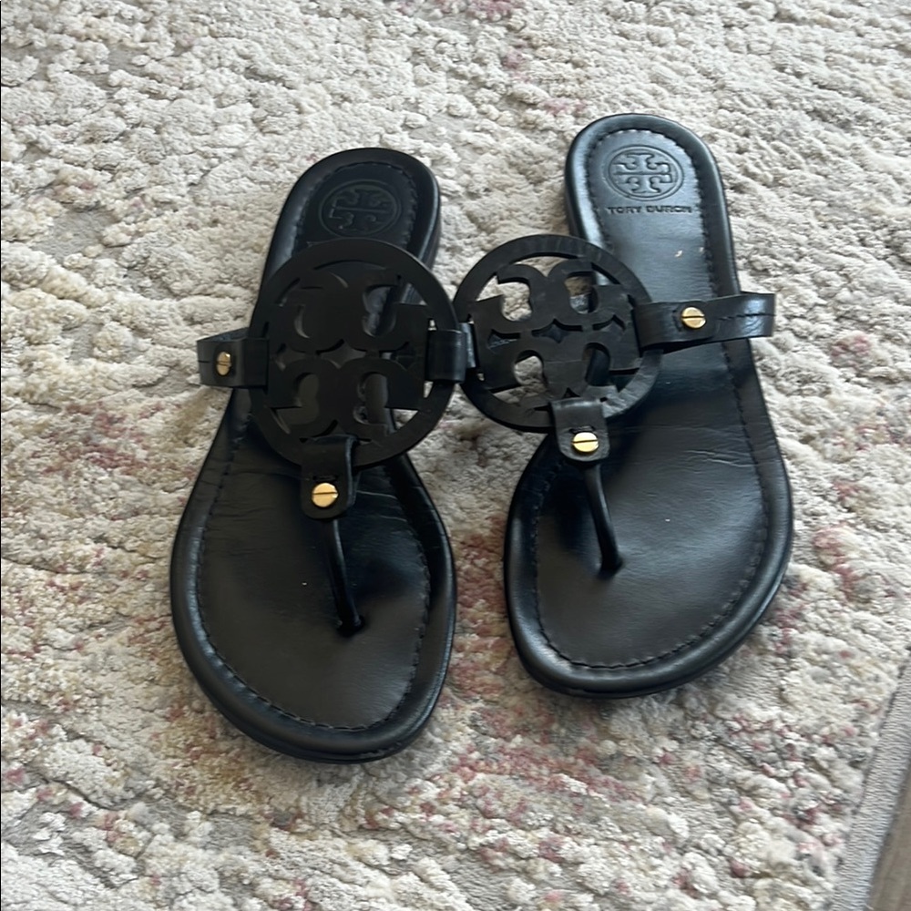 Tory Burch Black Leather Thong Sandals